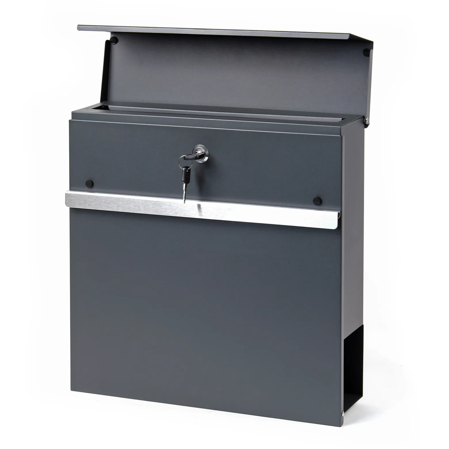 Wiltec Designer Briefkasten V50 Anthrazit und Edelstahl 370 x 105 x 370 mm, Wandbriefkasten mit Schloss, Sichtfenstern, Zeitungsrolle, Postkasten aus galvanisiertem Stahl