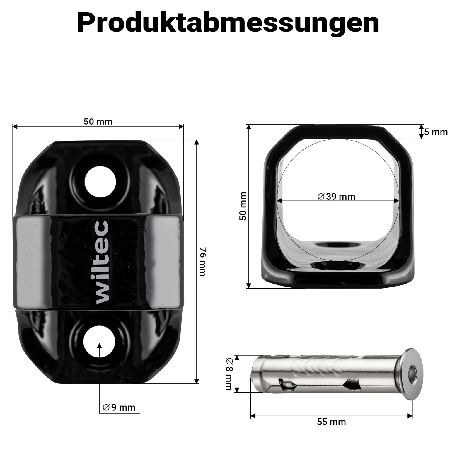 Wiltec Diebstahlsicherungsanker Typ 02 aus Stahl 76 x 50 x 54 mm, Diebstahlsicherung Wand- und Bodenanker für Motorrad und Fahrrad