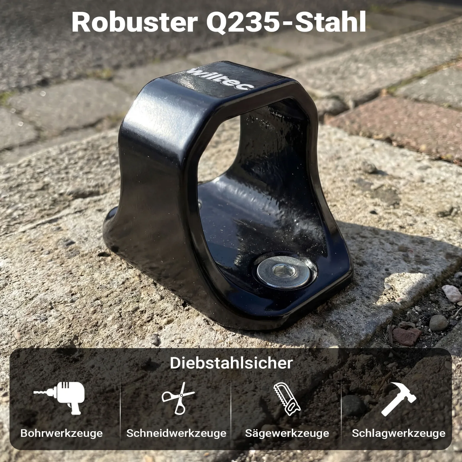 Wiltec Diebstahlsicherungsanker Typ 02 aus Stahl 76 x 50 x 54 mm, Diebstahlsicherung Wand- und Bodenanker für Motorrad und Fahrrad
