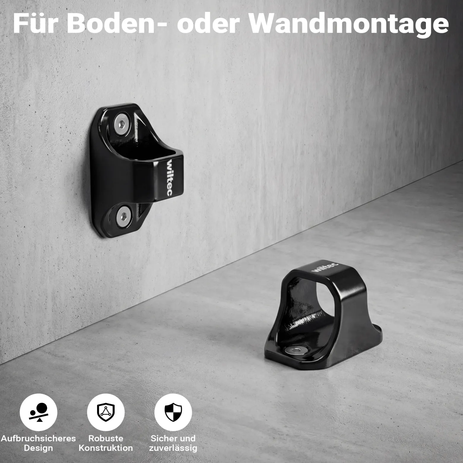 Wiltec Diebstahlsicherungsanker Typ 02 aus Stahl 76 x 50 x 54 mm, Diebstahlsicherung Wand- und Bodenanker für Motorrad und Fahrrad