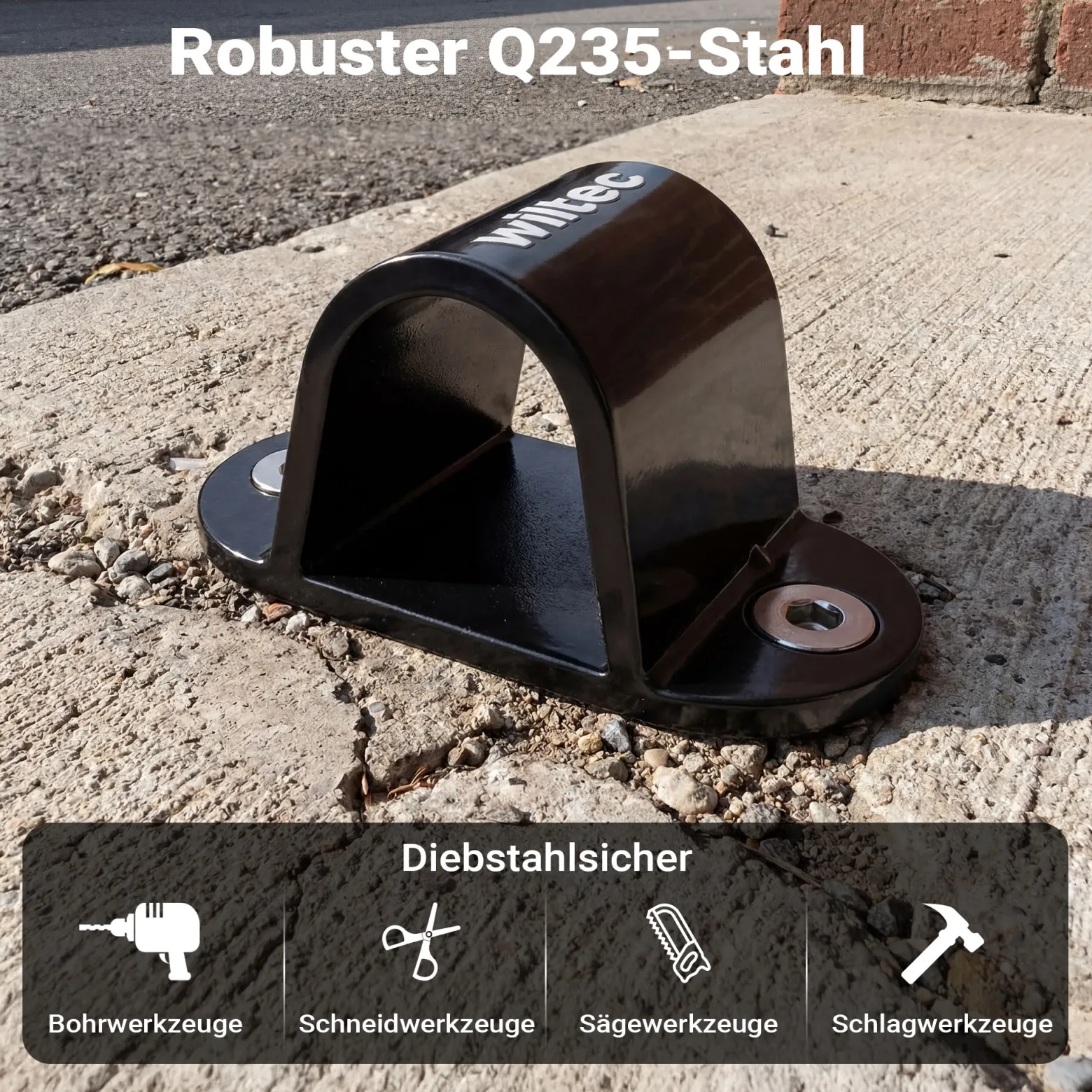Wiltec Diebstahlsicherungsanker Typ 01 aus Stahl 100 x 50 x 50 mm, Diebstahlsicherung Wand- und Bodenanker für Motorrad und Fahrrad