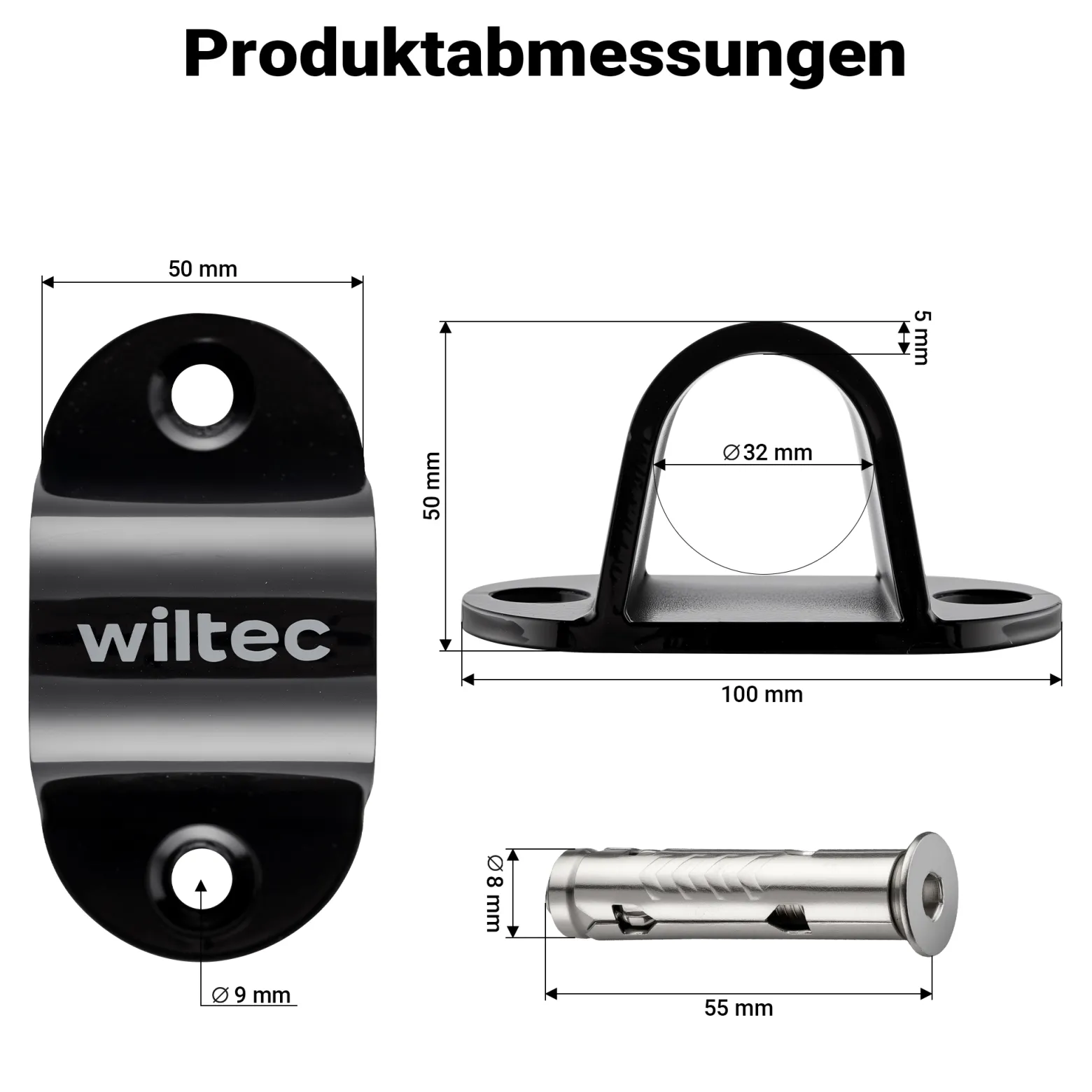 Wiltec Diebstahlsicherungsanker Typ 01 aus Stahl 100 x 50 x 50 mm, Diebstahlsicherung Wand- und Bodenanker für Motorrad und Fahrrad