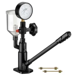 Wiltec Diesel Einspritzdüsentester, Einspritzdüsen Prüfgerät mit Manometer 0-600 bar, Injektor Testgerät inkl. Adapter, Kraftstoffbehälter und Hebel