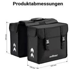 Wiltec Doppel Gepäckträgertasche 35 x 13 x 30 cm, Fahrradtasche Gepäckträger 30 l Stauraum, wasserresistente Fahrrad Tasche, Gepäcktasche leichte Handhabung