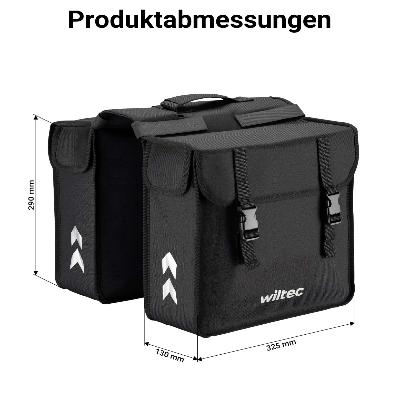 Wiltec Doppel Gepäckträgertasche 35 x 13 x 30 cm, Fahrradtasche Gepäckträger 30 l Stauraum, wasserresistente Fahrrad Tasche, Gepäcktasche leichte Handhabung