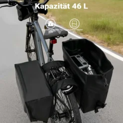 Wiltec Doppel Gepäckträgertasche 37 x 16 x 51 cm, Fahrradtasche Gepäckträger 46 l Stauraum, wasserresistente Fahrrad Tasche, Gepäcktasche mit seitlichen Taschen