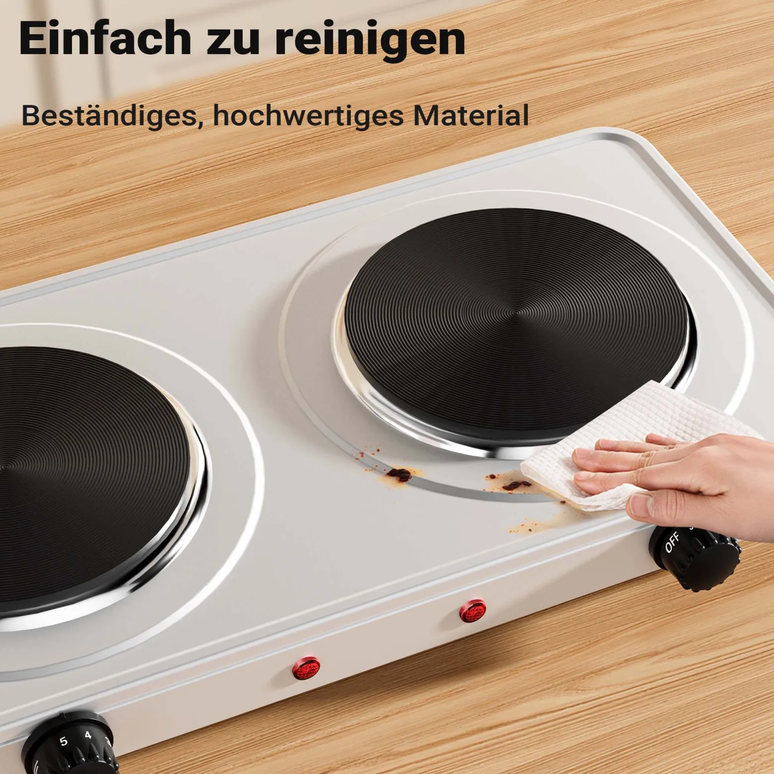 Wiltec Doppelkochplatte 2000W Kochplatte elektrisch mit Thermostat und Überhitzungsschutz Camping Herdplatte aus Gusseisen Elektro Kochplatte