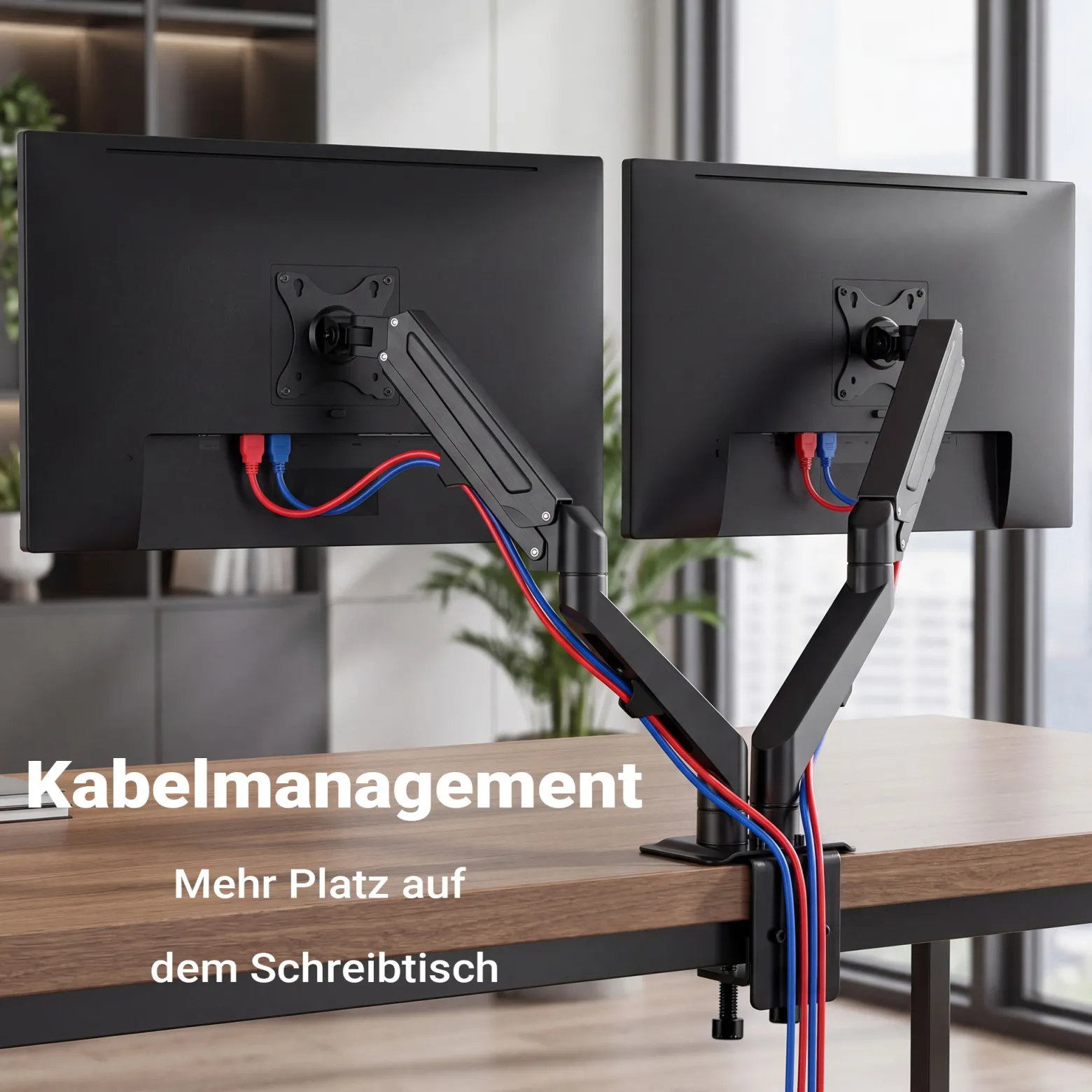 Wiltec Doppel Monitorhalterung mit Gasdruckfeder für zwei Monitore 17-27 Zoll Tischhalterung VESA