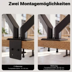Wiltec Doppel Monitorhalterung mit Gasdruckfeder für zwei Monitore 17-27 Zoll Tischhalterung VESA