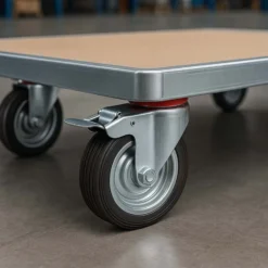 Wiltec Doppelstopp-Lenkrolle Ø125mm bis 100kg Tragkraft mit Gummirad und Feststellbremse leiser Lauf, Transportrolle Möbelrolle Laufrolle Möbel-Lenkrolle