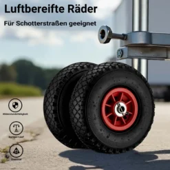 Wiltec Doppelstützrad bis 200 kg, Anhängerstütze mit aufblasbaren Reifen, Stützlast Bugrad ausziehbar, Schwerlast Abstellstütze mit Kunststofffelgen