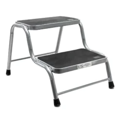 Wiltec Doppeltrittstufe aus Stahl bis 150 kg, 2 Stufen Tritt mit rutschfester Trittfläche, Trittleiter für Camping, Outdoor und Haushalt