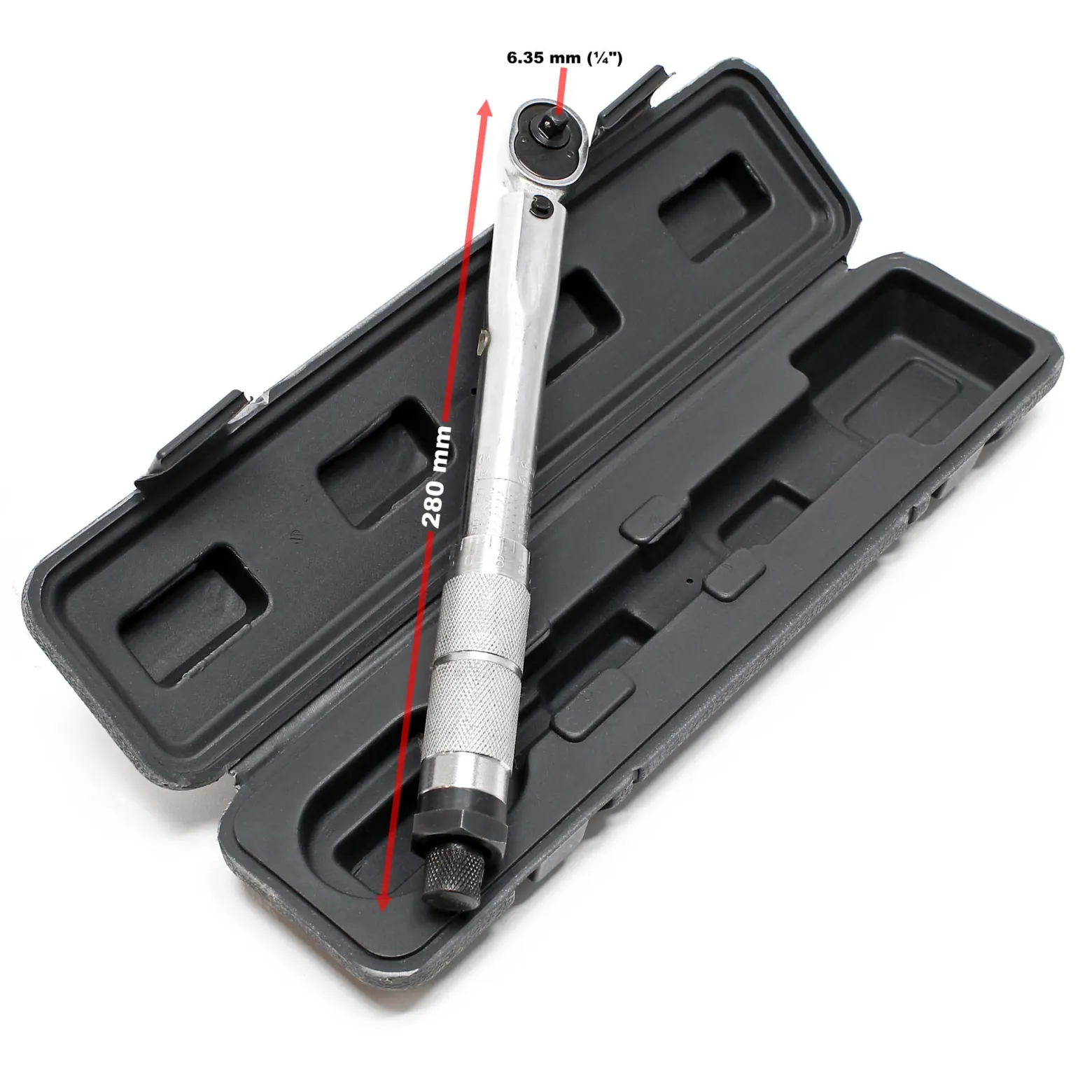 Wiltec Drehmomentschlüssel mit 1/4" (6,35mm) und 2-24 Nm, links- und rechsdrehend im Kunststoffkoffer Knackschlüssel