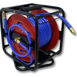 Wiltec Druckluft Schlauchaufroller aus Stahl, 360° drehbar mit 30 Meter Schlauch, Druckluftschlauch bis 12 bar, Schlauchtrommel