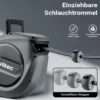 Wiltec Druckluft Schlauchtrommel 15 m, automatische Druckluftschlauchtrommel Stahl, 17 bar Drucklufttrommel, Schlauchaufroller mit 180° Halterung