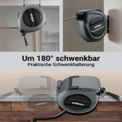 Wiltec Druckluft Schlauchtrommel 15 m, automatische Druckluftschlauchtrommel Stahl, 17 bar Drucklufttrommel, Schlauchaufroller mit 180° Halterung