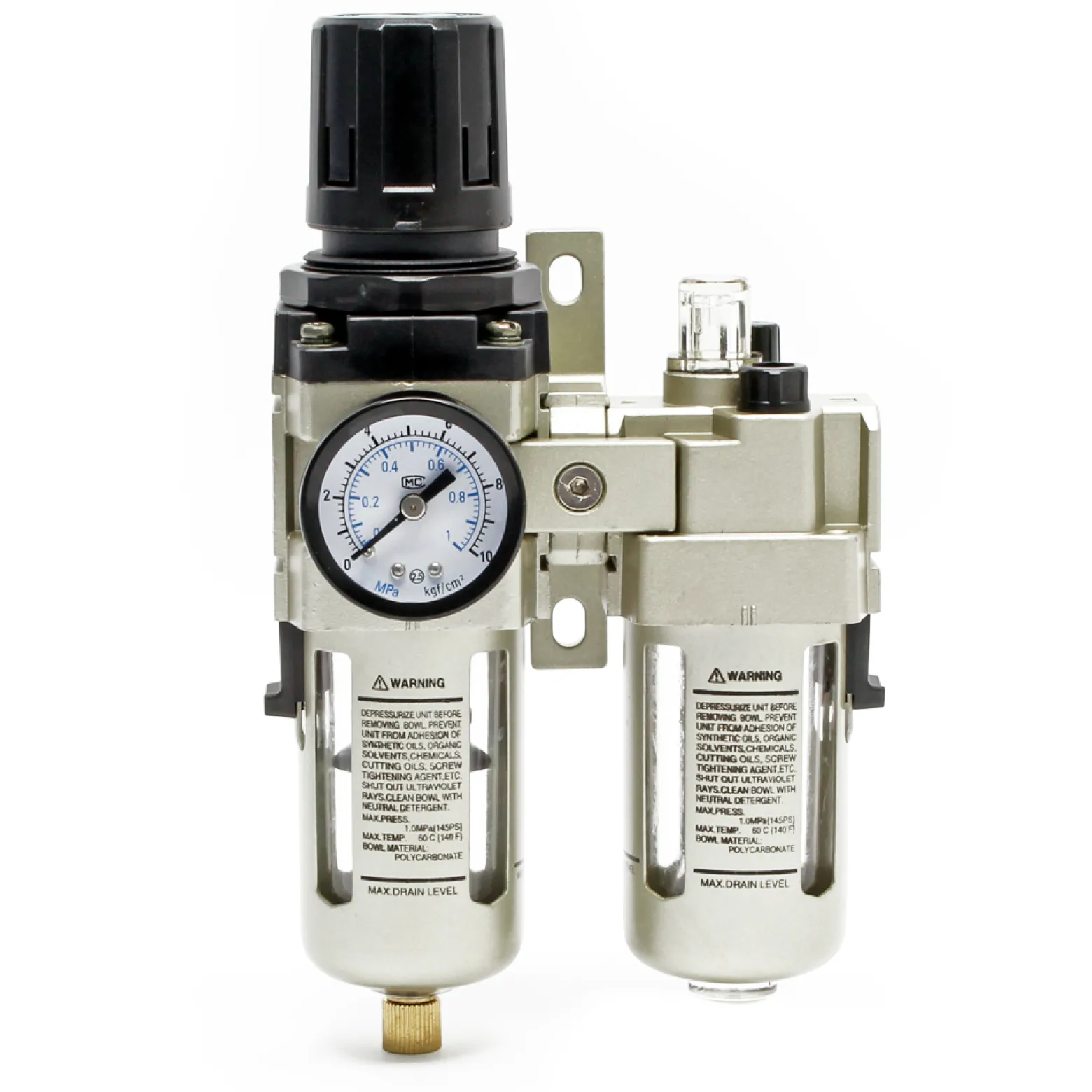 Wiltec Druckluft Wartungseinheit mit 12,91 mm (1/4") IG, Filter, Druckregler Druckminderer, Wasserabscheider, Ölnebler