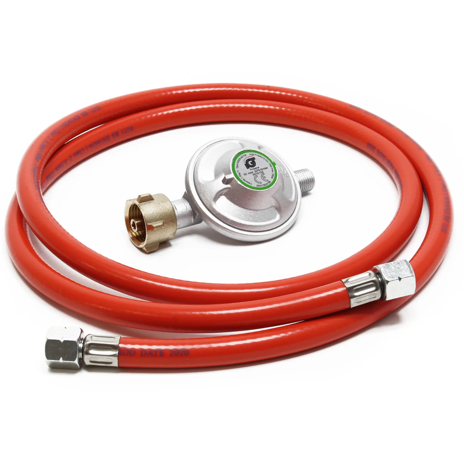 Wiltec Druckminderer auf 50 mbar mit 150 cm Propanschlauch für Gaszylinder mit Eingang Ø 1/14" / 21,8 mm LH Gasdruckregler Druckregler Gasregler Gasdruckminderer