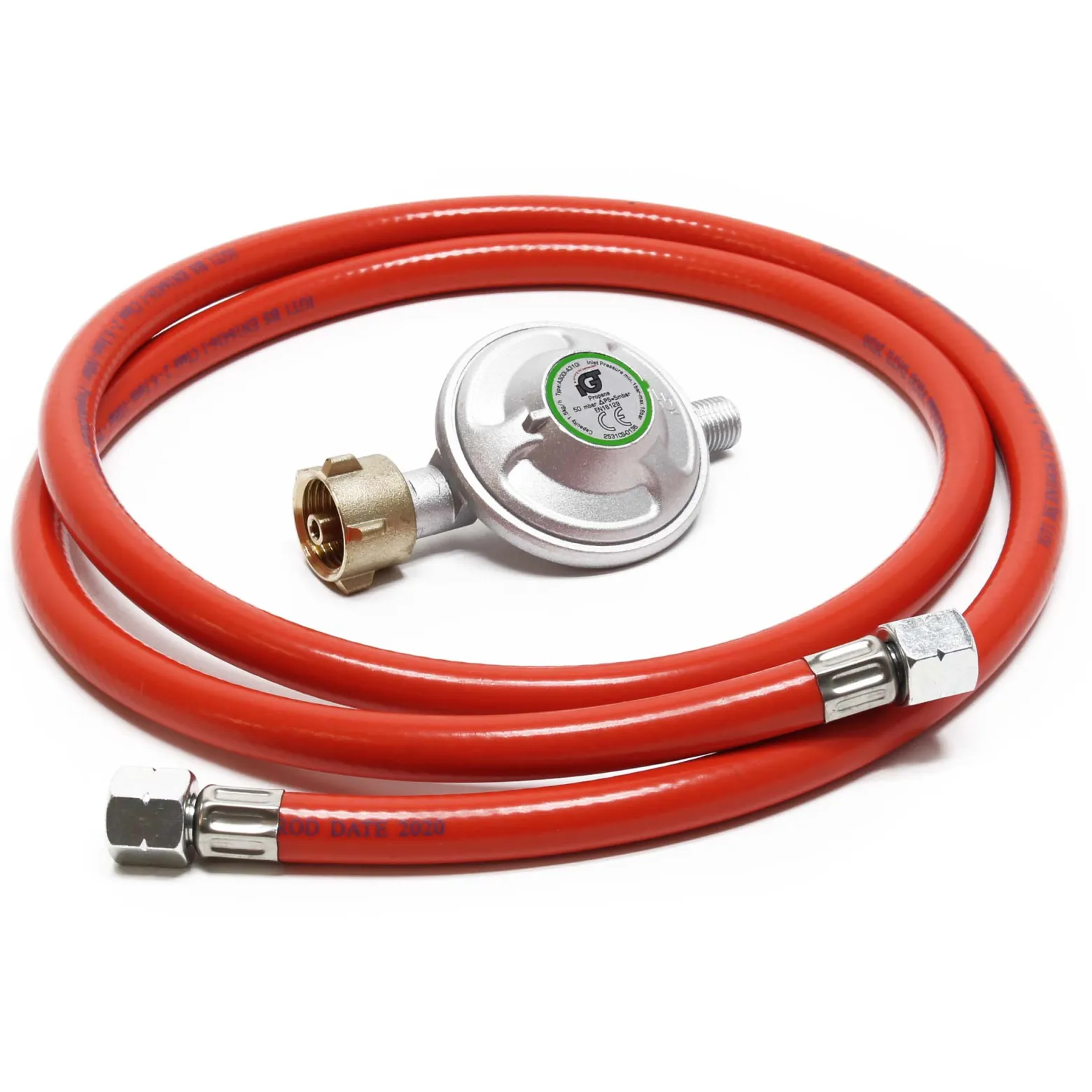 Wiltec Druckminderer auf 50 mbar mit 1,5 m Propanschlauch für Gaszylinder mit Eingang Ø 1/14" / 21,8 mm LH Gasdruckregler Druckregler Gasregler Gasdruckminderer
