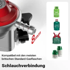 Wiltec Druckminderer 37 mbar 1,5 m Schlauch für UK, Gasdruckregler für konstanten Gasdruck, Gasregler mit Gasschlauch, Druckregler für Gasflaschen