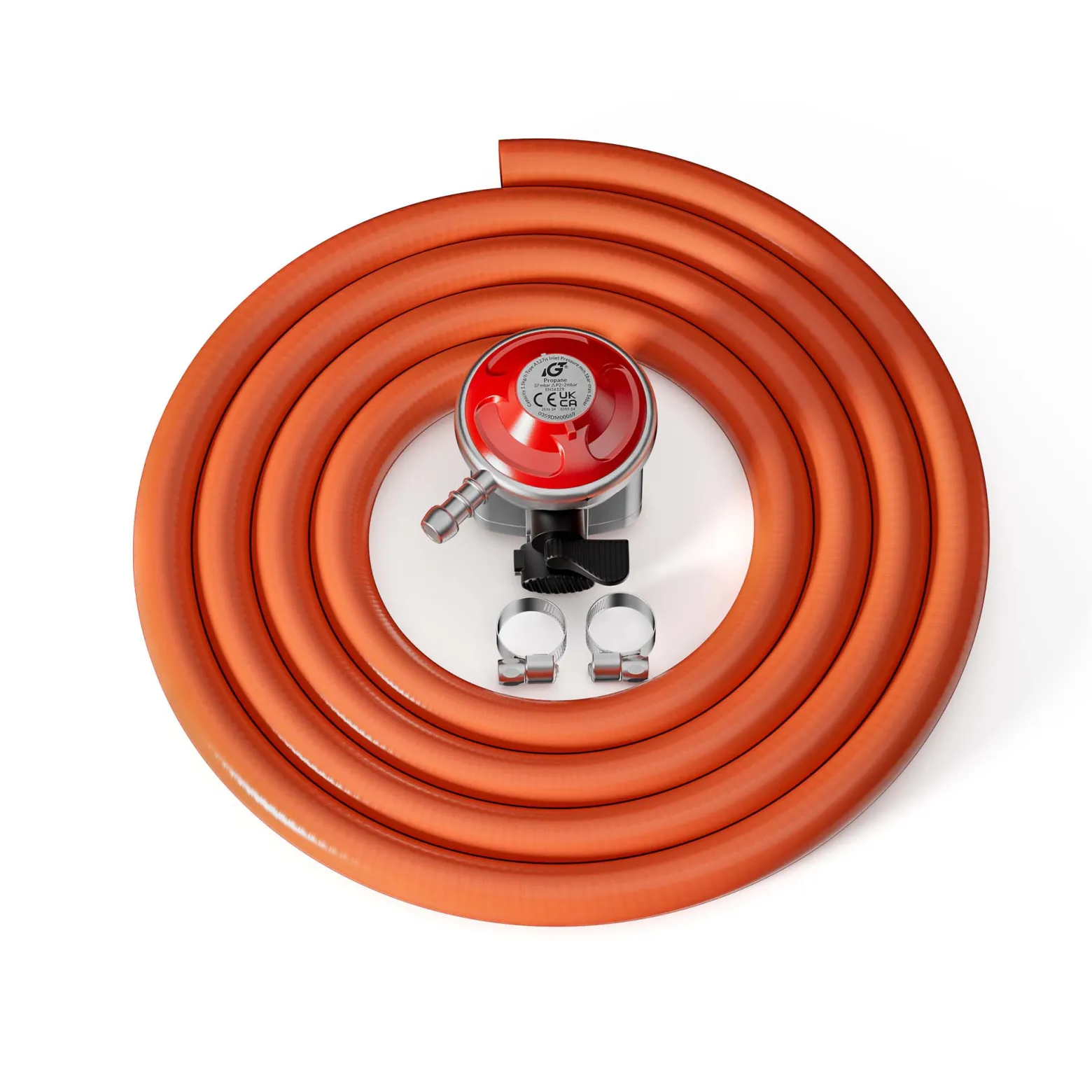 Wiltec Druckminderer 37 mbar 1,5 m Schlauch für UK, Gasdruckregler für konstanten Gasdruck, Gasregler mit Gasschlauch, Druckregler für Gasflaschen