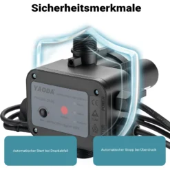 Wiltec Druckschalter mit Kabel SKD-1 230V bis 10 bar, Druckwächter mit Trockenlaufschutz für Hauswasserwerke und Pumpen, zuverlässige Pumpensteuerung