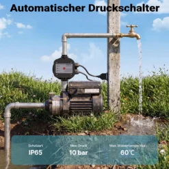 Wiltec Druckschalter mit Kabel EPC-5 230V 1-phasig bis 10 bar, Druckwächter mit Trockenlaufschutz für Hauswasserwerke und Pumpen, zuverlässige Pumpensteuerung
