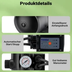 Wiltec Druckschalter mit Kabel SKD-2D 230V bis 3 bar, Druckwächter mit Trockenlaufschutz für Hauswasserwerke und Pumpen, zuverlässige Pumpensteuerung