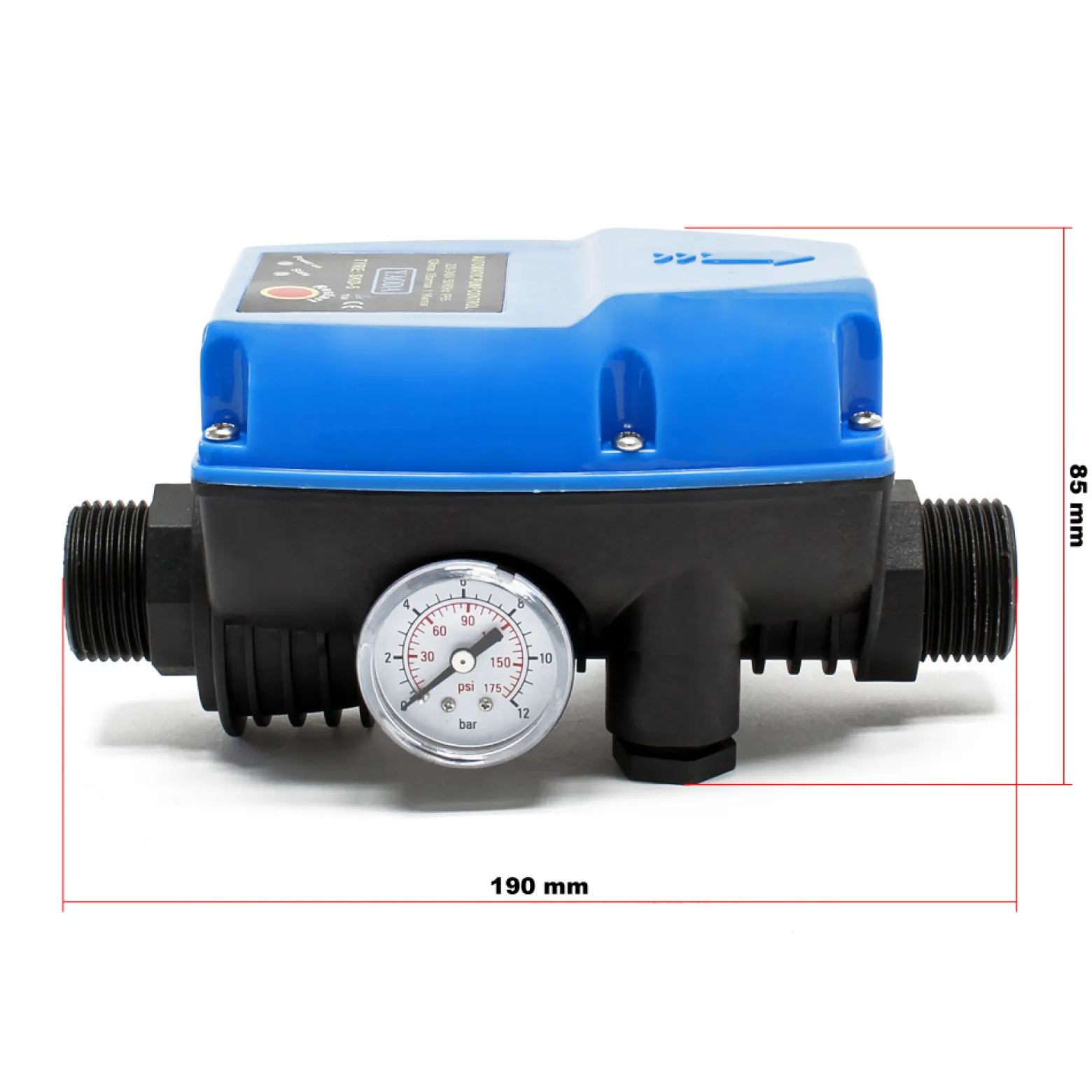 Wiltec Druckschalter mit Kabel SKD-5 230V bis 10 bar, Druckwächter mit Trockenlaufschutz für Hauswasserwerke und Pumpen, zuverlässige Pumpensteuerung