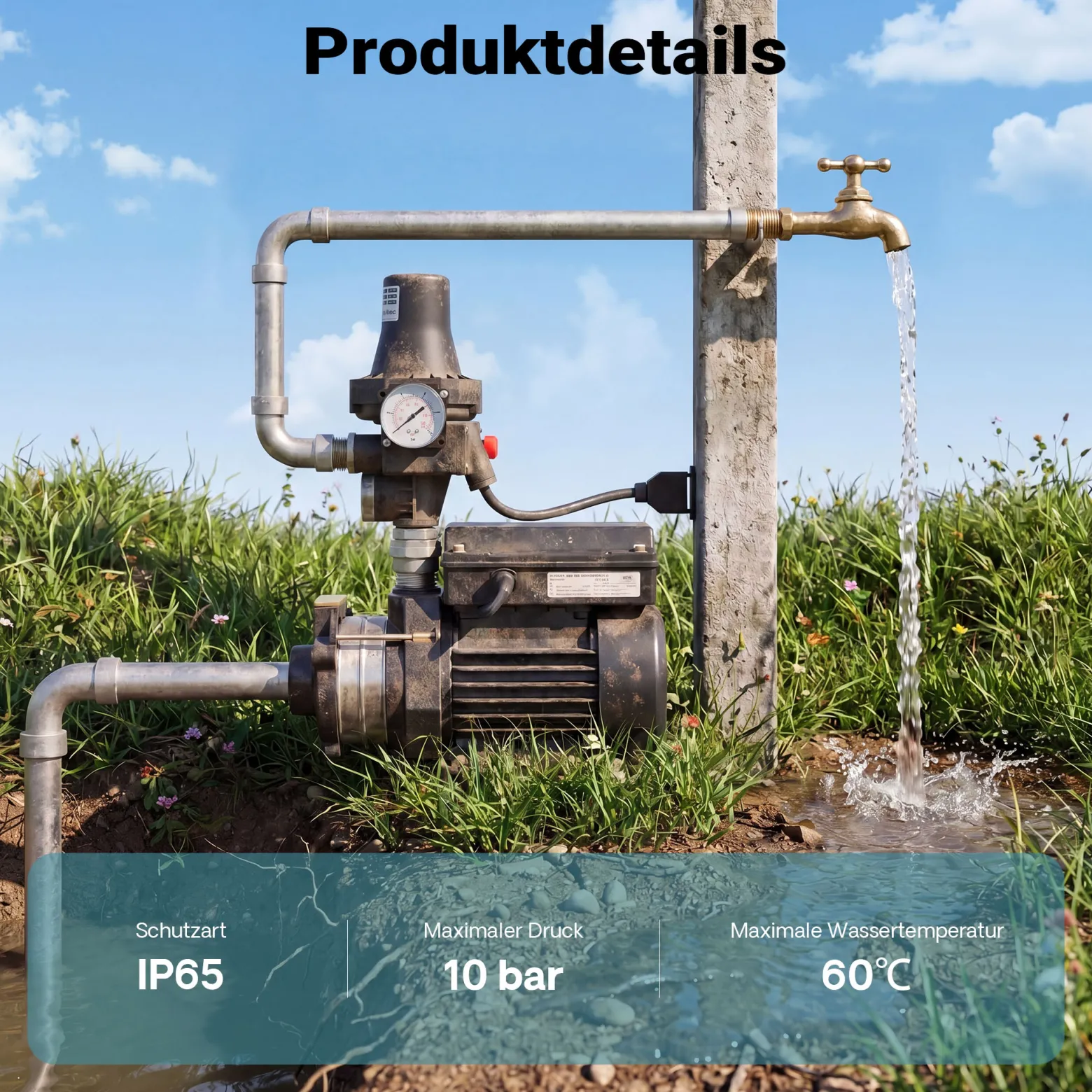 Wiltec Druckschalter SKD-3 230V 1-phasig bis 10 bar, Druckwächter mit Trockenlaufschutz für Hauswasserwerke und Pumpen, zuverlässige Pumpensteuerung