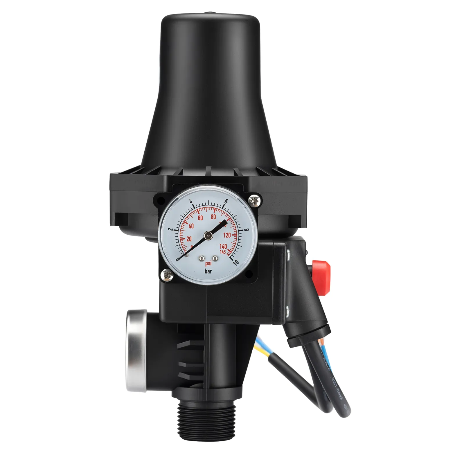 Wiltec Druckschalter SKD-3 230V 1-phasig bis 10 bar, Druckwächter mit Trockenlaufschutz für Hauswasserwerke und Pumpen, zuverlässige Pumpensteuerung