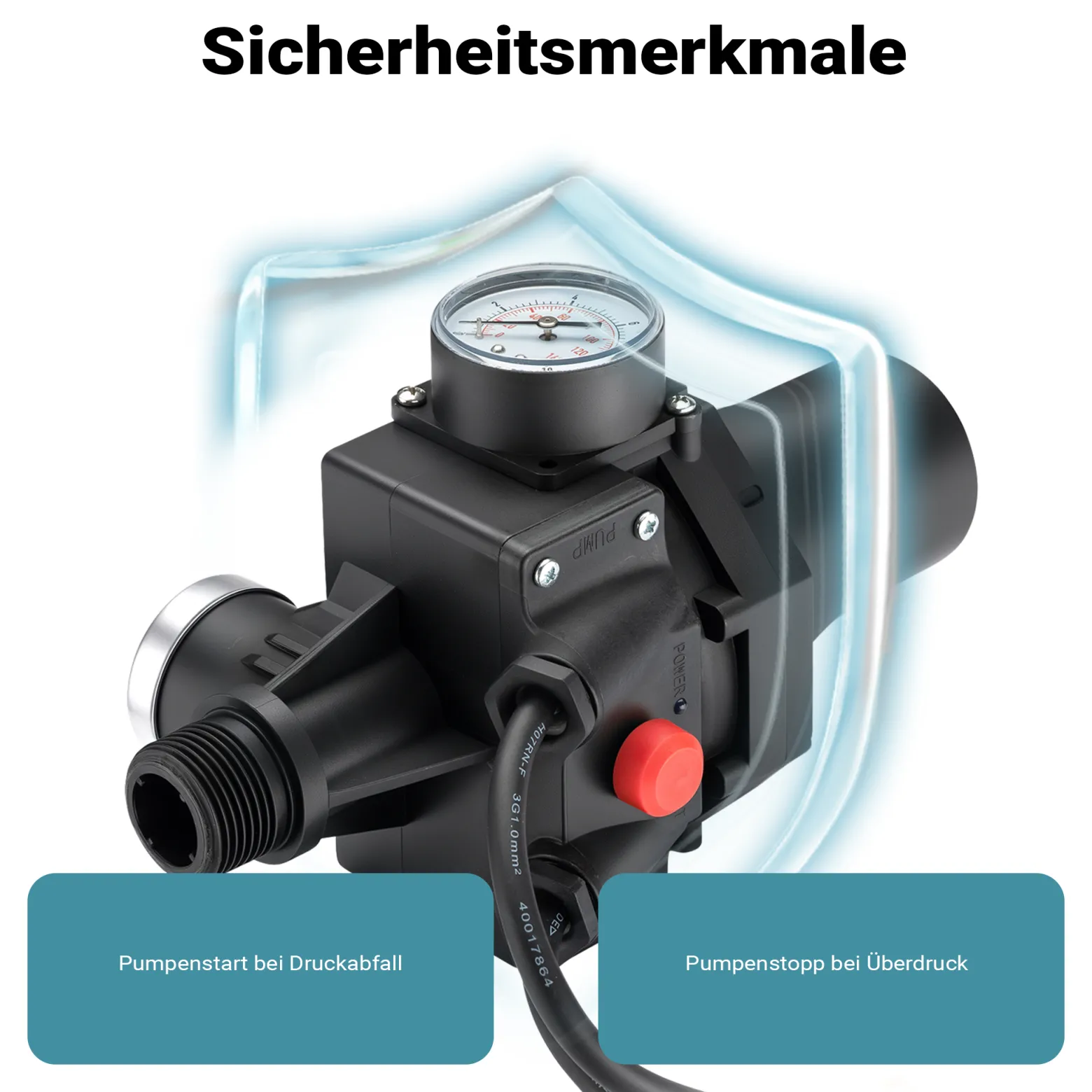 Wiltec Druckschalter SKD-3 230V 1-phasig bis 10 bar, Druckwächter mit Trockenlaufschutz für Hauswasserwerke und Pumpen, zuverlässige Pumpensteuerung