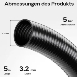 Wiltec Druck- und Saugschlauch 5m Teichschlauch 38mm 420g/m schwarz sehr gute UV-Beständigkeit Pumpenschlauch