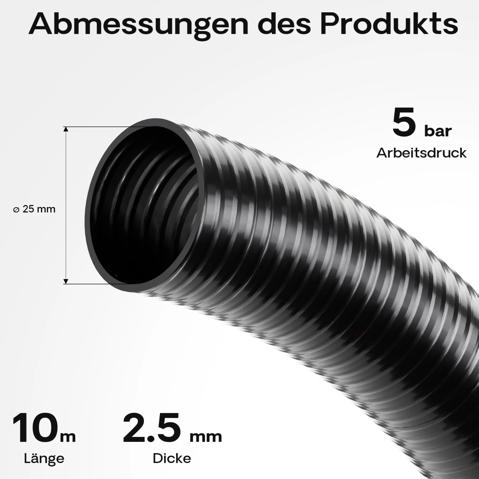 Wiltec Druck- und Saugschlauch 10m Teichschlauch 25mm (1") schwarz kältebeständig bis –5 °C, sehr gute UV-Beständigkeit Pumpenschlauch