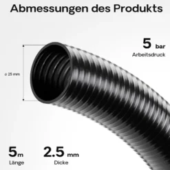 Wiltec Druck- und Saugschlauch 5m Teichschlauch 25mm 250g/m schwarz sehr gute UV-Beständigkeit Pumpenschlauch
