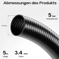 Wiltec Druck- und Saugschlauch 5m Teichschlauch 50mm 640g/m schwarz sehr gute UV-Beständigkeit Pumpenschlauch