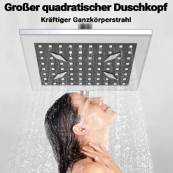 Wiltec Duscharmatur mit quadratischer Regendusche Duschsystem inkl. Handbrause Komplettset zur Wandmontage