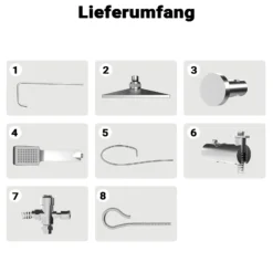 Wiltec Duscharmatur mit quadratischer Regendusche Duschsystem inkl. Handbrause Komplettset zur Wandmontage