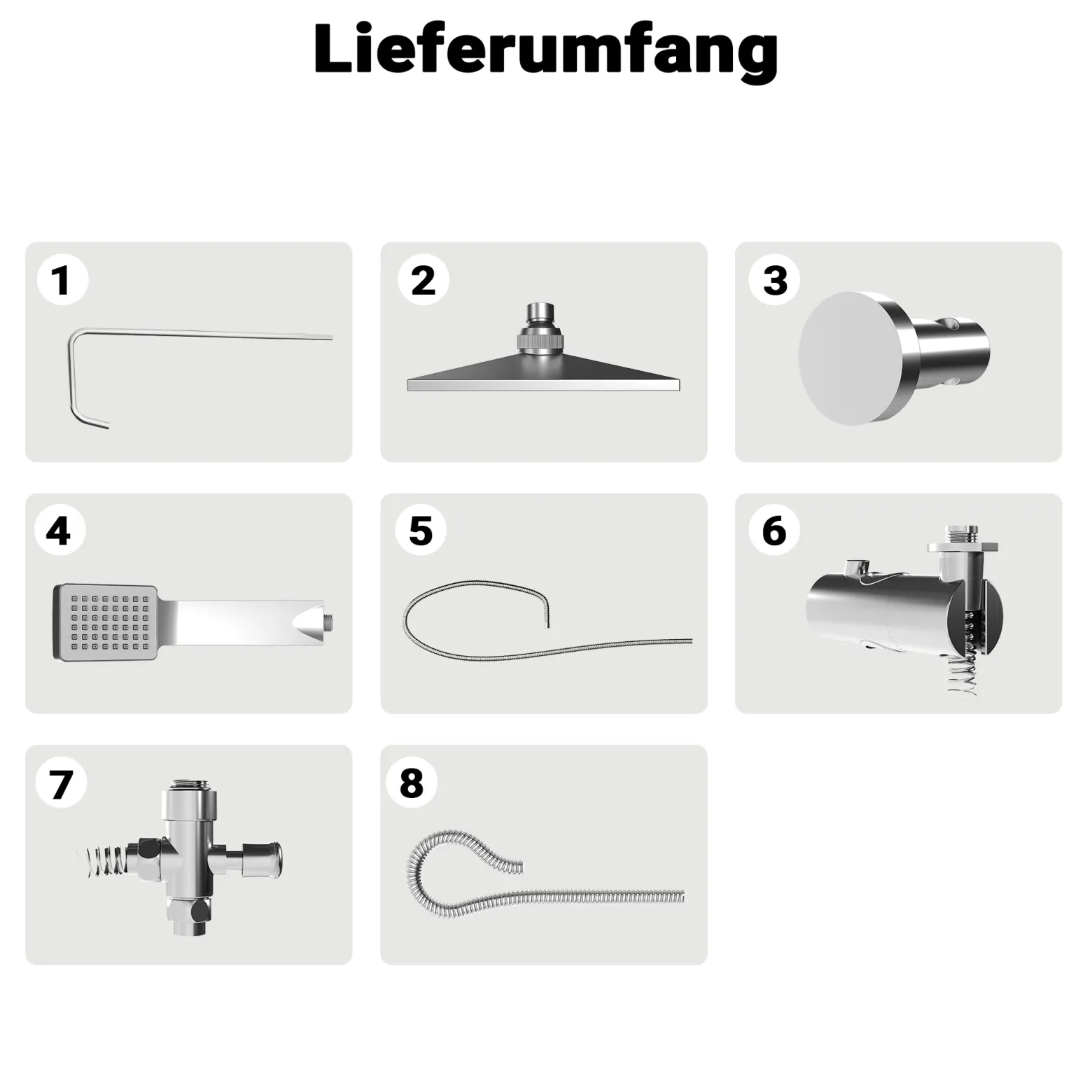 Wiltec Duscharmatur mit quadratischer Regendusche Duschsystem inkl. Handbrause Komplettset zur Wandmontage