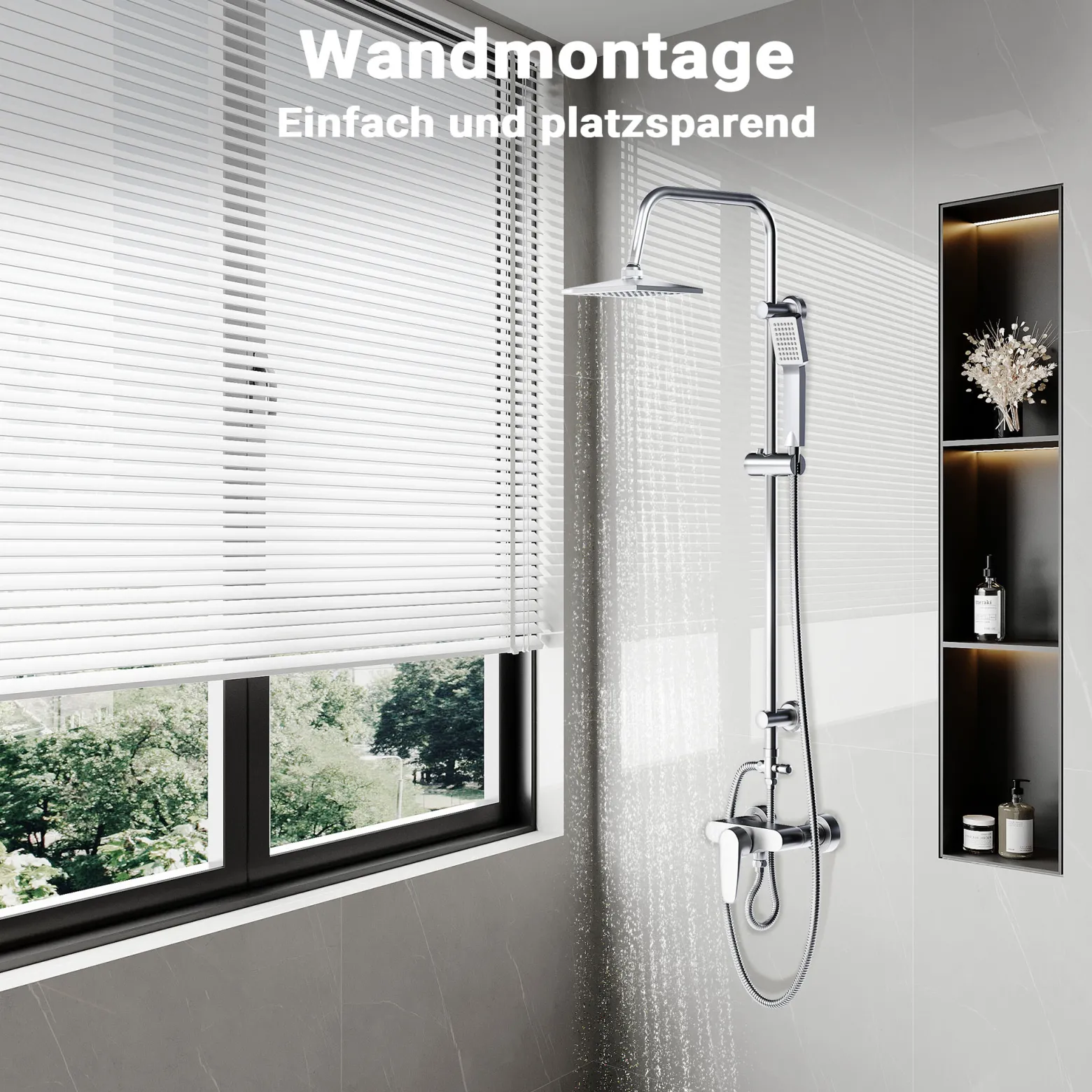 Wiltec Duscharmatur mit quadratischer Regendusche Duschsystem inkl. Handbrause Komplettset zur Wandmontage