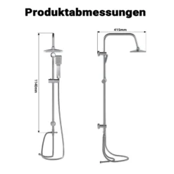 Wiltec Duscharmatur mit quadratischer Regendusche Duschsystem inkl. Handbrause Komplettset zur Wandmontage