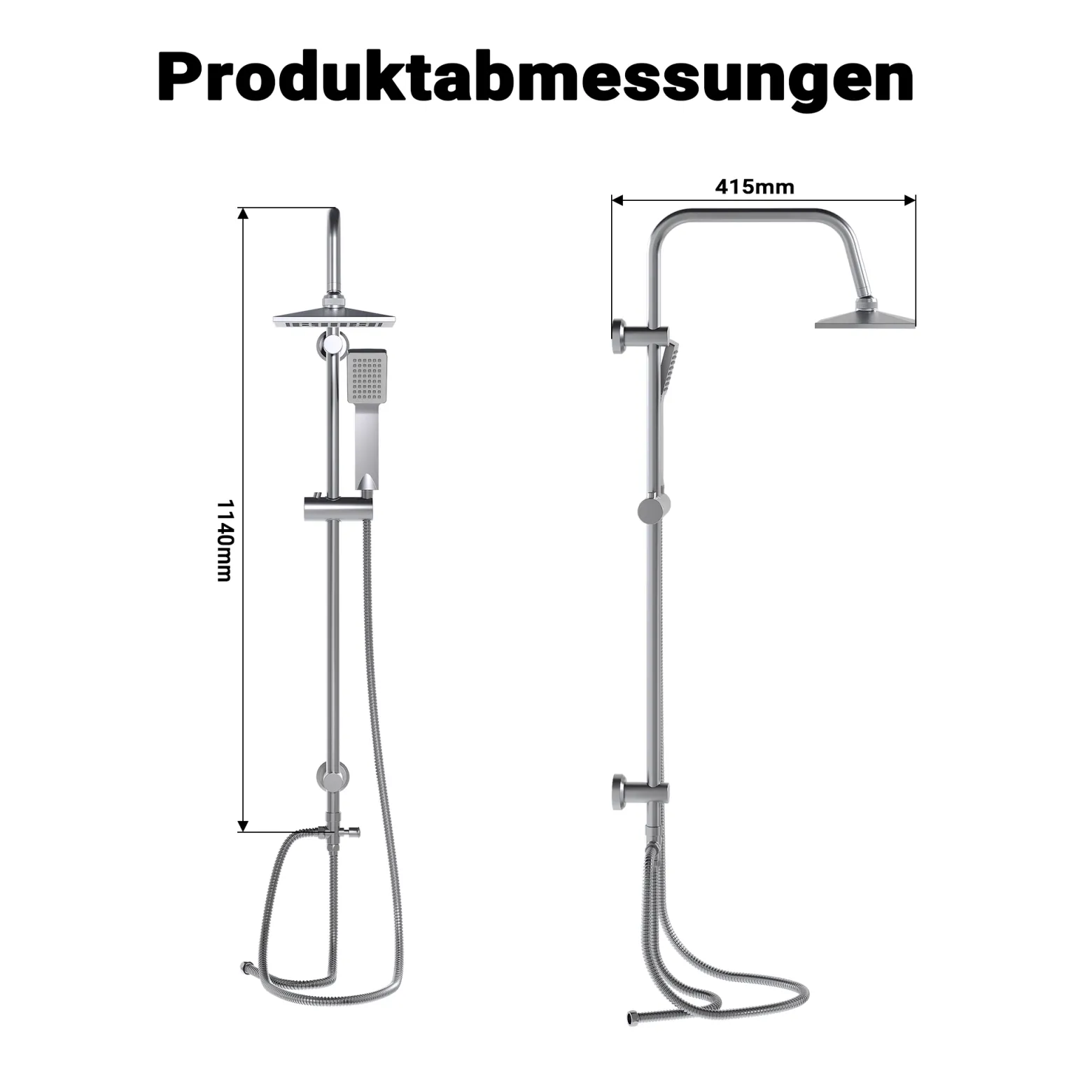 Wiltec Duscharmatur mit quadratischer Regendusche Duschsystem inkl. Handbrause Komplettset zur Wandmontage