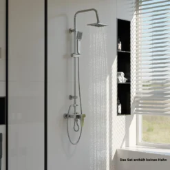 Wiltec Duscharmatur mit quadratischer Regendusche Duschsystem inkl. Handbrause Komplettset zur Wandmontage