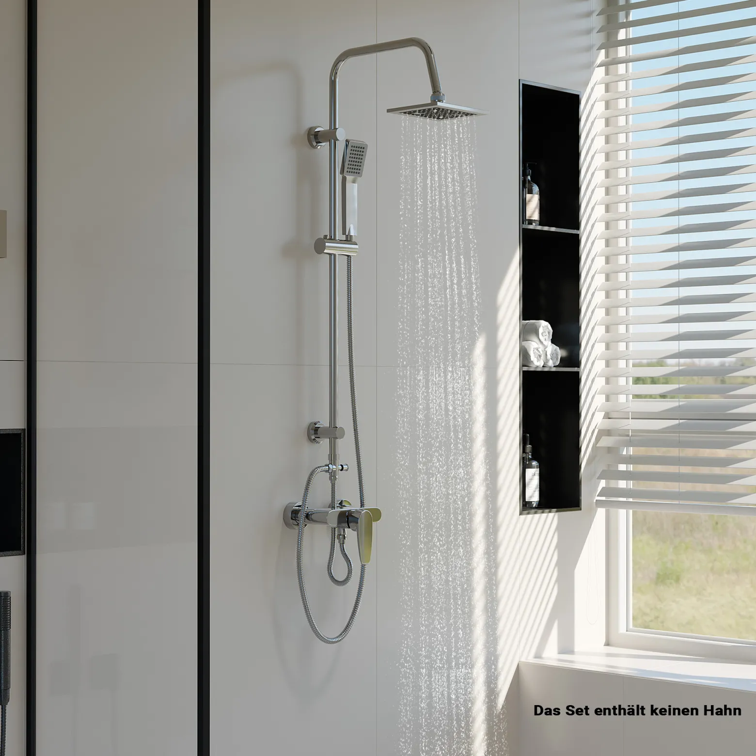 Wiltec Duscharmatur mit quadratischer Regendusche Duschsystem inkl. Handbrause Komplettset zur Wandmontage