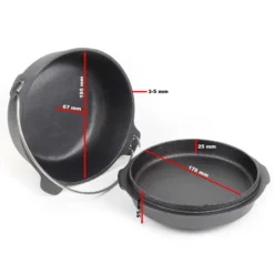 Wiltec Dutch Oven 3l mit Untersetzer und Deckelheber, Kochtopf aus Gusseisen für Lagerfeuer und Camping