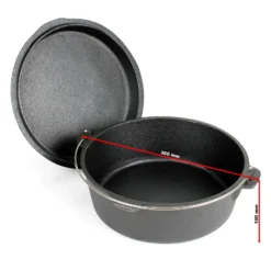 Wiltec Dutch Oven 8l mit Untersetzer und Deckelheber, Kochtopf aus Gusseisen für Lagerfeuer und Camping