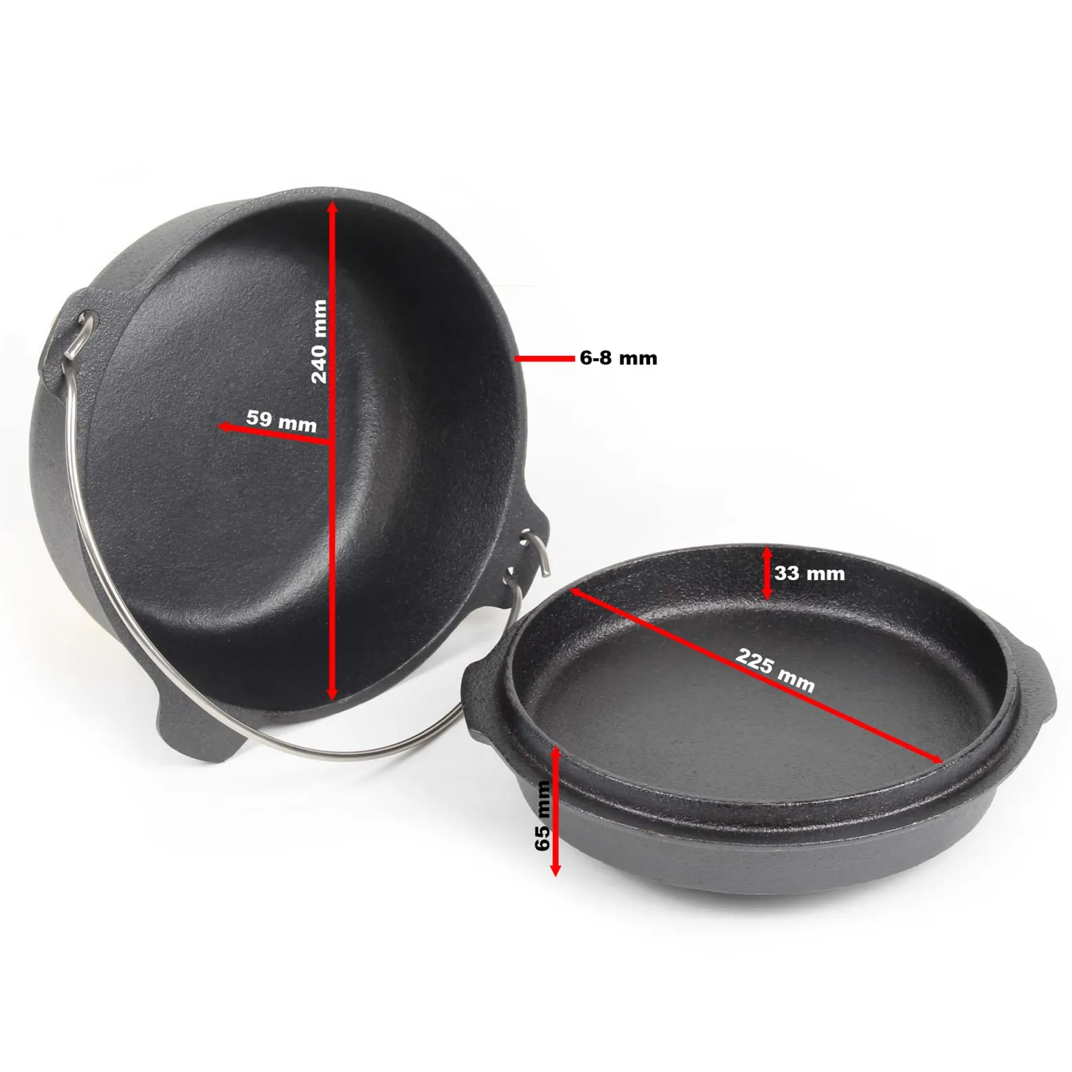 Wiltec Dutch Oven 4l mit Untersetzer und Deckelheber, Kochtopf aus Gusseisen für Lagerfeuer und Camping