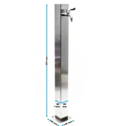 Wiltec eckige Wasserzapfstelle aus Edelstahl 95 cm, Wassersäule mit Wasserhahn & Anschluss, UV- & frostbeständig
