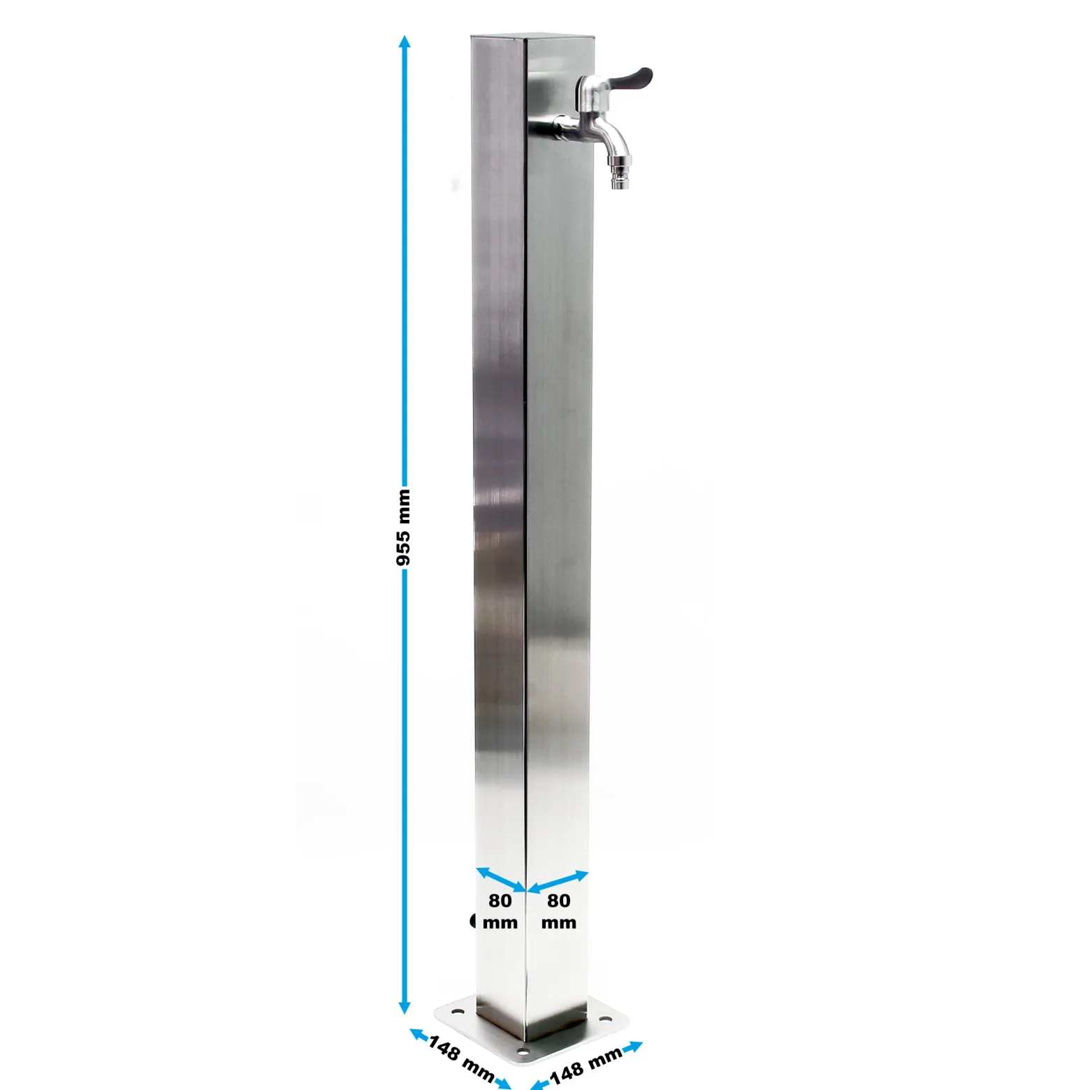 Wiltec eckige Wasserzapfstelle aus Edelstahl 95 cm, Wassersäule mit Wasserhahn & Anschluss, UV- & frostbeständig