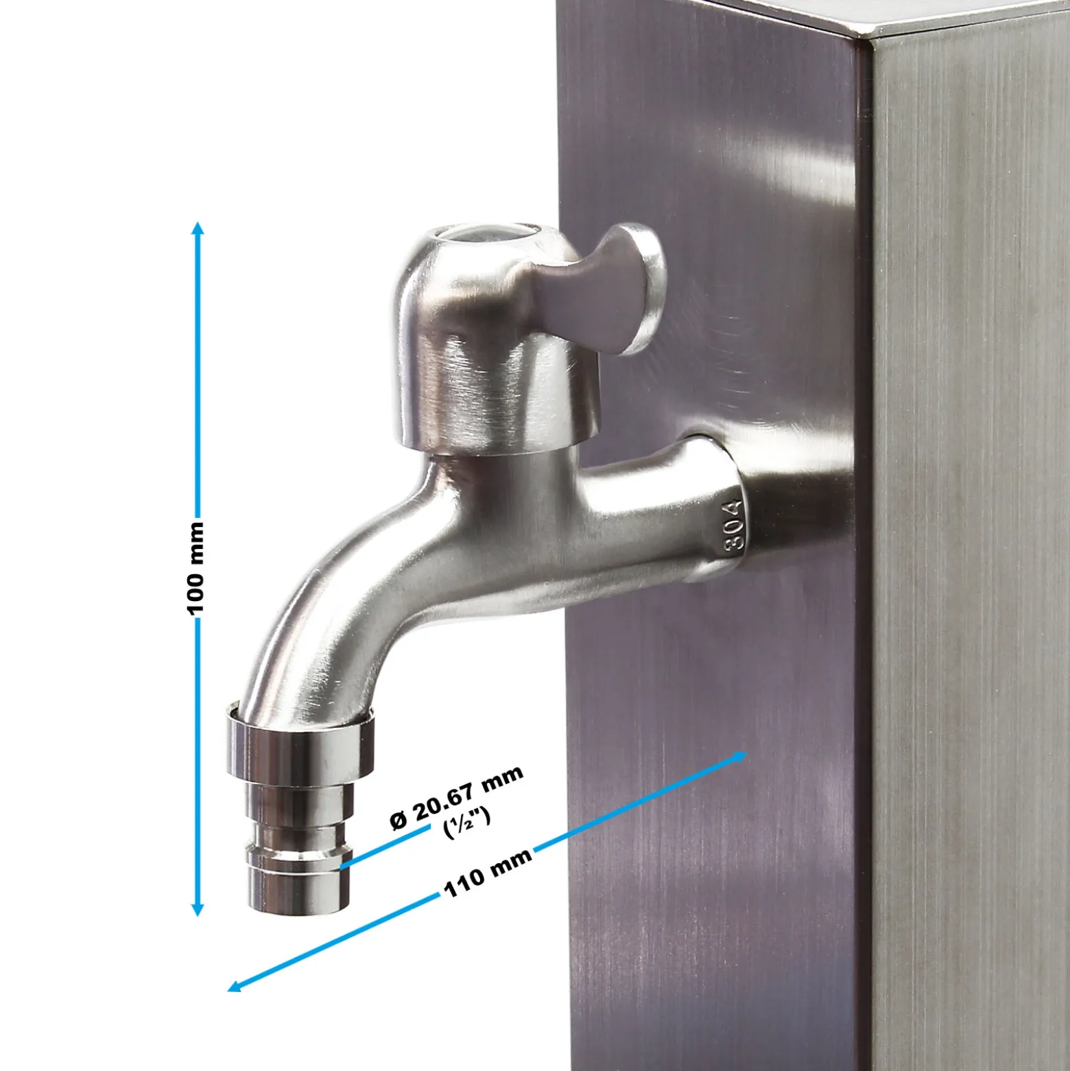 Wiltec eckige Wasserzapfstelle aus Edelstahl 95 cm, Wassersäule mit Wasserhahn & Anschluss, UV- & frostbeständig